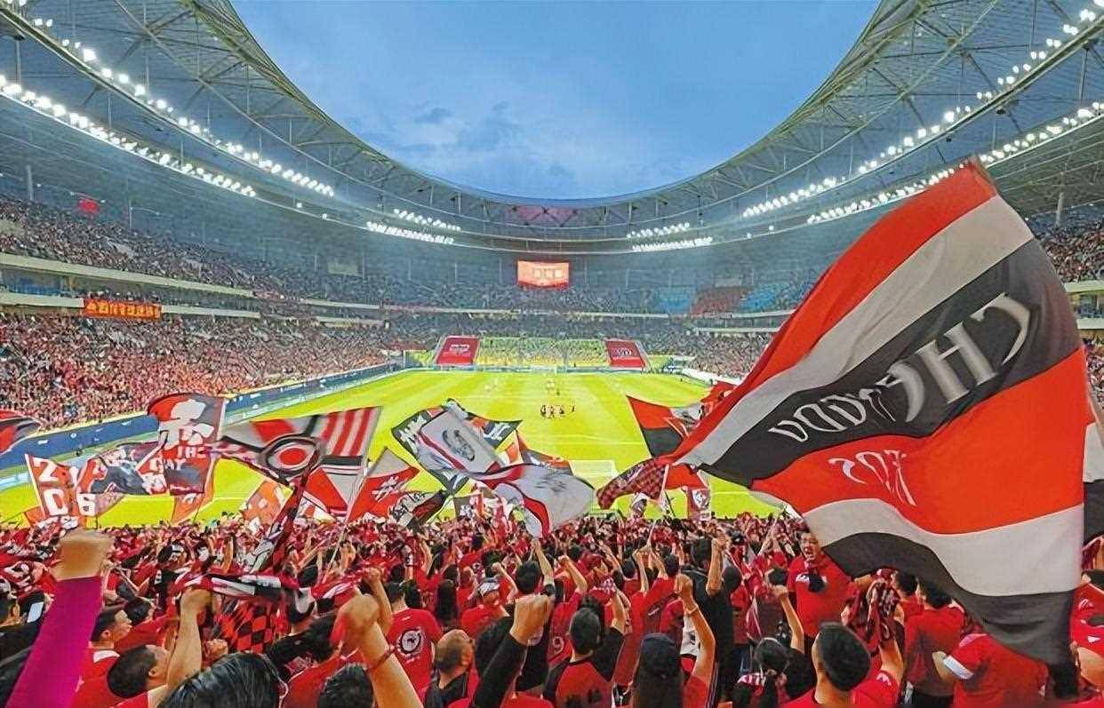 足球比赛的盛况，球迷欢欣鼓舞